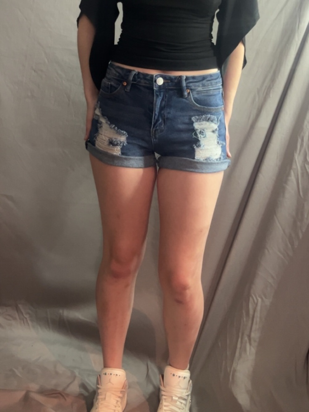 Almost Famous Dark Blue Distressed Denim Roll-Hem Shorts